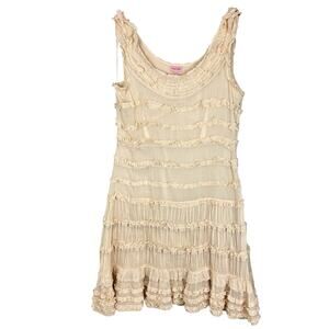 Phase Eight Tiered Ruffle Lace 100% Cotton Shift Dress Sz 10 Cream Boho Western